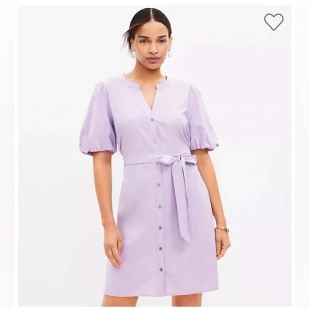 Loft Striped Puff Sleeve Shirtdress (Lavender - Small) NWT
